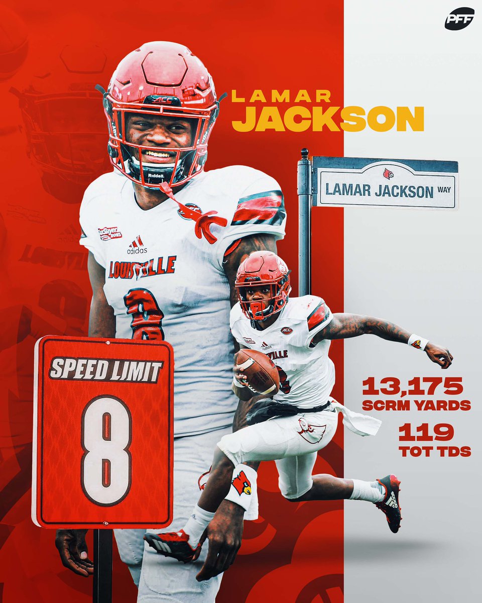 PFF College on X: 'Louisville is retiring Lamar Jackson's jersey today  There will never be another #8 