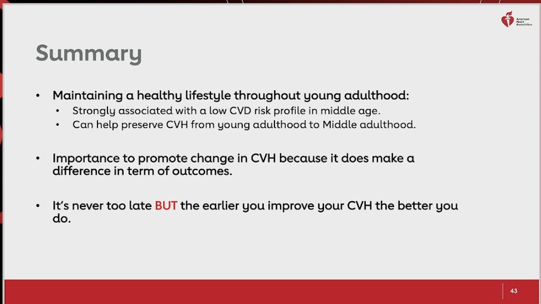 Dr Bamba Gaye presenting in 'Cardiovascular Health After 10 Years: What Have We Learned and What is the Future?' Young CVD prevention- starts early, with lifestyle, never too early Healthy Lifestyle need to start young Its also never too late for prevention #AHA21 #CVDPrevention