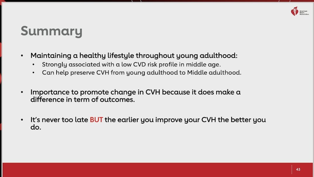 Dr Bamba Gaye presenting in "Cardiovascular Health After 10 Years: What Have We Learned and What is the Future?"
Young CVD prevention- starts early, with lifestyle, never too early Healthy Lifestyle need to start young
Its also never too late for prevention
#AHA21 #CVDPrevention