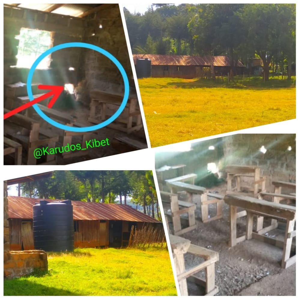 ML10254's tweet photo. Hello @bonifacemwangi, need your help Kidogo.This is a classroom, not Where Bandits train their shooting skills.A lot money was used in construction, its been years, never complete, Structure Abt to collapse, Very dangerous to kids.. Disaster looming.@EduMinKenya
#OkoaKapsorok https://t.co/CefTmZ3pUA