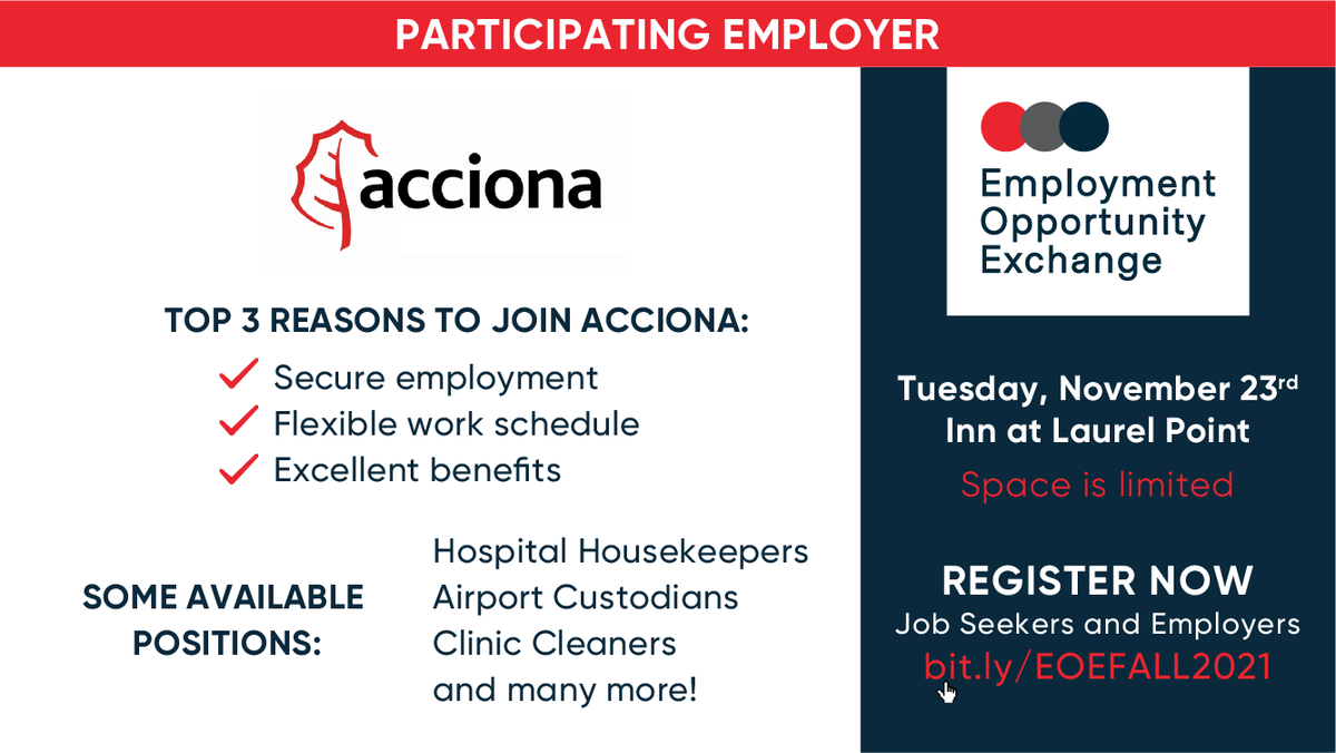 rephere_works's tweet photo. Acciona is looking for people to join their amazing team! See below for some of the many benefits of working with them. There are tons of positions available!

Get to know them up close and personal at EOE. Click here to register: https://t.co/E54z5Z3Z9R https://t.co/nggw0Ttz7f