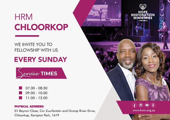 HopeRestoration's tweet photo. Hi family, trust everyone is having a great weekend and to make it even more greater remember to join us in one of our campuses near you. Our fam in Roodies they’ll be celebrating 6th year of God’s faithfulness, sithi Ebenezer🙌🏾#HRMOnline #Rebuild2021 #Refuel 1/2 https://t.co/QieWtdOwjz