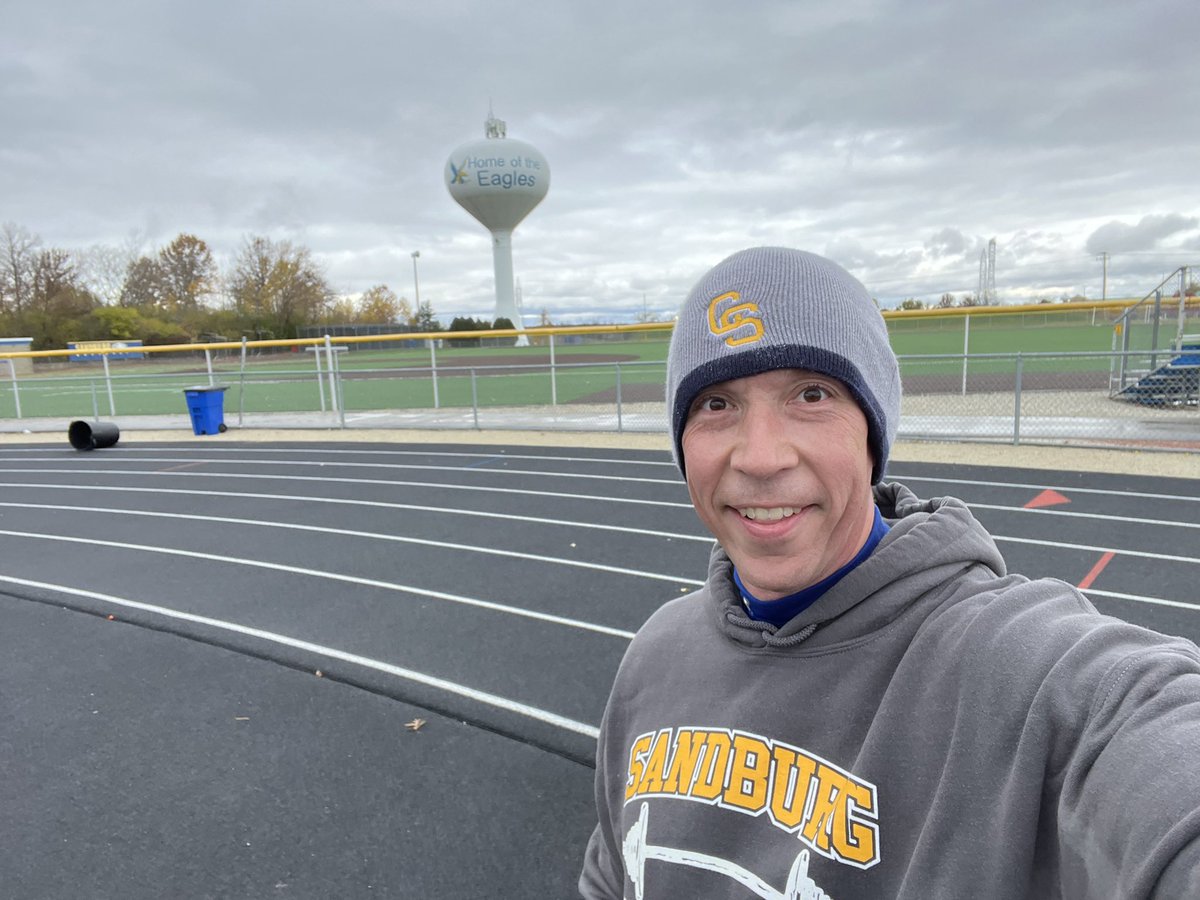 DSmithCSHS's tweet photo. I didn’t have 42 miles in me today like Uncle Dave, but I got in 42 laps to honor our dear friend Dave Kreis. Really special to spend time @SandburgHS with so many of Dave’s friends and family. @SandburgPE @IronCSEagles https://t.co/JDmitIocG5