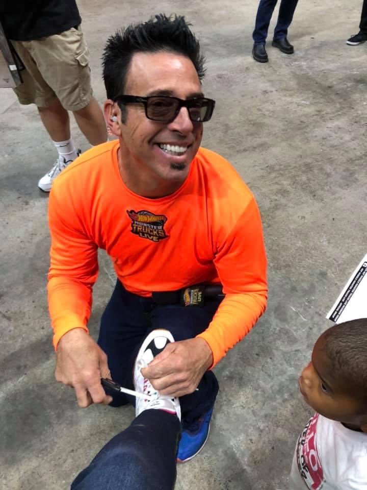 candiey's tweet photo. Hey Freddie, I’ll try to make sure my shoes stay tied today! My son and I are on our way. Last time was California, but we’ve learned everything is bigger in Texas!  #HotWheelsMonsterTrucksLive https://t.co/9V01mdn3qg