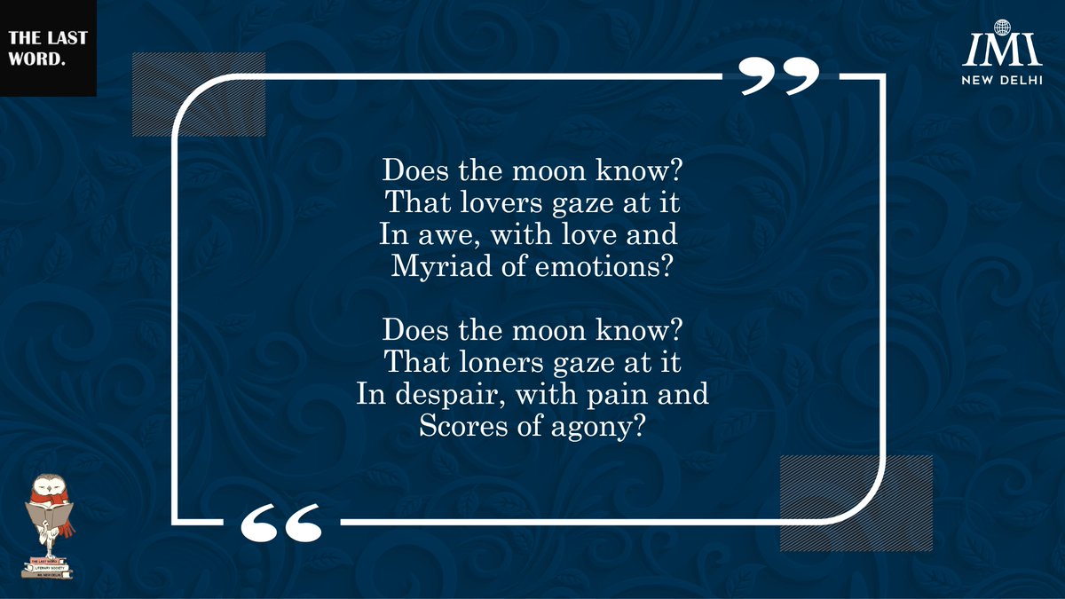 TheLastWordIMI's tweet photo. Here Vasu Kaushal wonders if the Moon knows that it is an imminent muse.

#MightyScribes #Fortnight #SunDownOwlOut #Poems #Creativity #Scribbles #Literature #Poem #PoemOfTheDay #Moon #Life #Musing #Emotion #BlueMoon #MoonGazing #Stars #Sky https://t.co/4rLe9ttlNk
