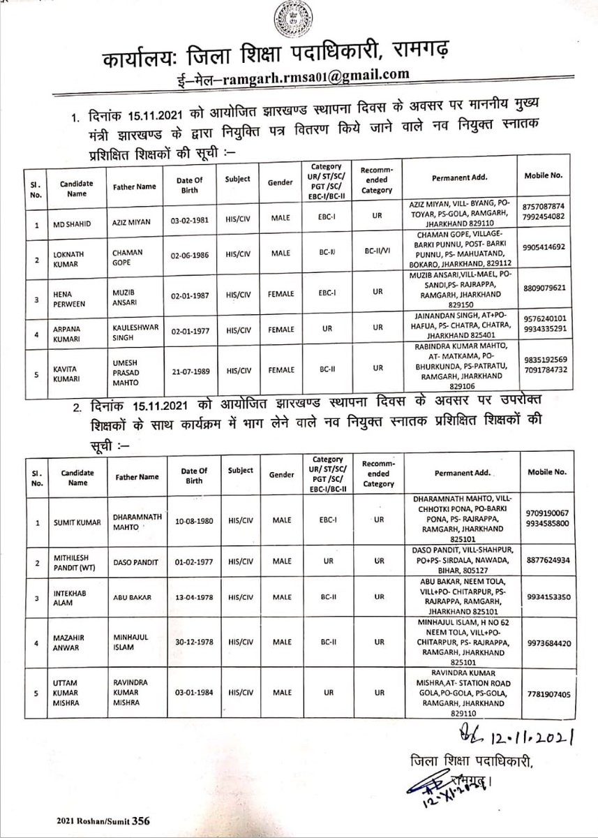 <a href="/dckoderma/">DC KODERMA</a>
 to
उपायुक्त महोदय से विनर्म निवेदन है कि झारखंड के स्थापना दिवस पर रामगढ़, गिरिडीह,धनबाद,बोकारो के तरह कोडरमा में भी अपने हाथो से इतिहास नागरिक अनुशंसित हाई स्कूल शिक्षको को नियुक्ति पत्र देने की कृपा करें।।