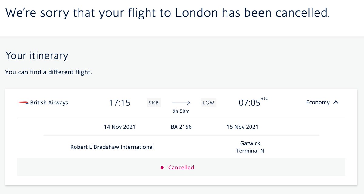 jrdnwlms's tweet photo. @British_Airways Hi currently in St Kitts &amp; Nevis, scheduled on the flight BA 2156 tomorrow. Manage booking/app says its cancelled but flight checker just says rerouted? Is it cancelled or still going ahead? https://t.co/jYD6UZPDal