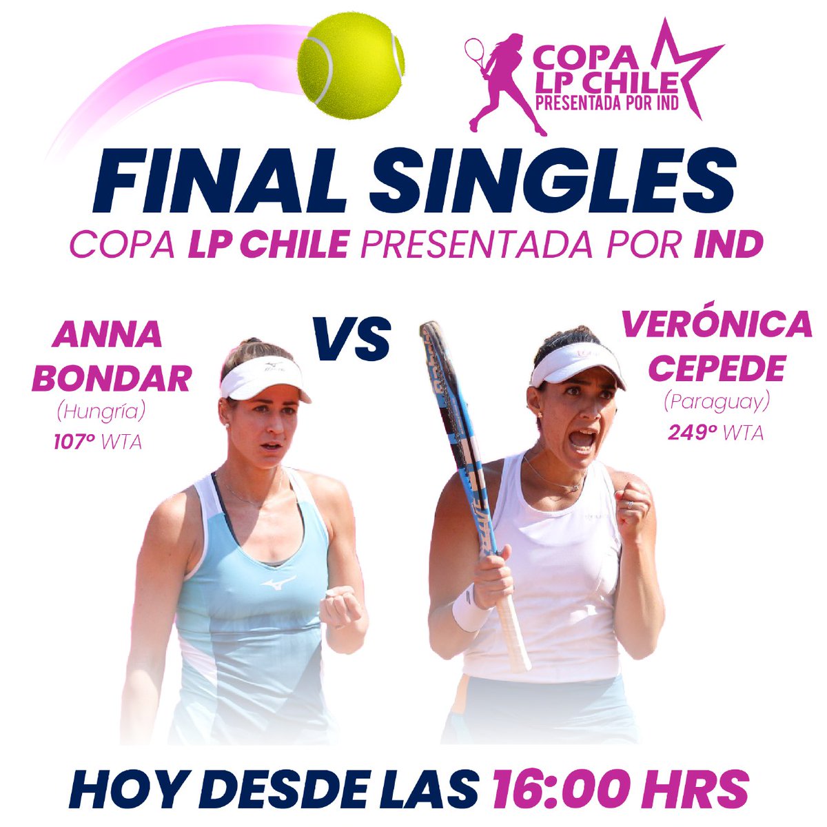 CopaLPOpen's tweet photo. Pocas horas nos separan de la gran final de la #CopaLPChileIND
Verónica Cepede 🇵🇾 vs Anna Bondar 🇭🇺 la ex 73 del mundo vs la campeona del @ArgentinaOpen
Acompáñanos en un cierre de campeonato espectacular, venta de entradas por @puntoticket
#TenisComoNuncaAntesLoViste https://t.co/6UDaKAovuS