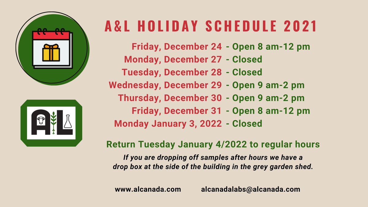 🗓️ A&amp;L Canada Laboratories Holiday Schedule 2021 👇