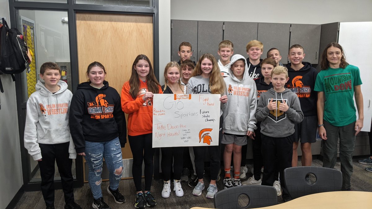 Solon Middle School Students Wishing the Spartans a Victory at the dome today: