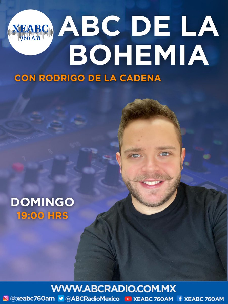 GpoRadioCanon's tweet photo. #BarraDominical 🙌🏻 en #Sintonía760 📻
#AlAire 🔊 @RodrigoDLCadena te acompaña con música 🎙🎶 para tu deleite en#ABCDeLaBohemia a las 19 hrs 🕖
Sintoniza el 760 de AM 📻 o por https://t.co/flRgRltz2S 📲
#XEABC te acompaña 🔊 https://t.co/xRDxbW6ONH