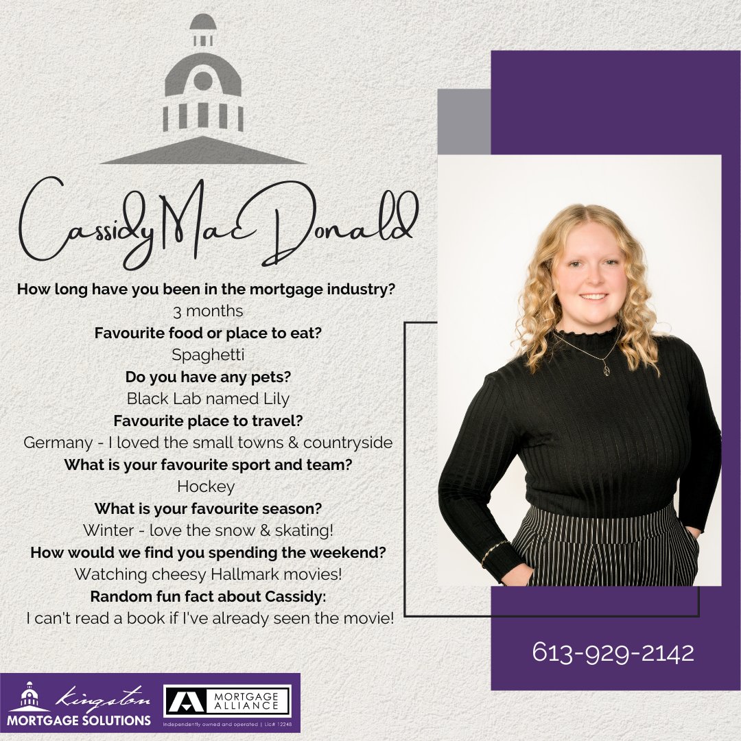 📣Meet The Team at Kingston Mortgage Solutions! 📣

📣Today we are featuring Cassidy MacDonald 👇

#kingstonmortgagesolutions  #mortgagealliance #ygk #ygkbusiness #localbusiness #welovewhatwedo #meettheteam