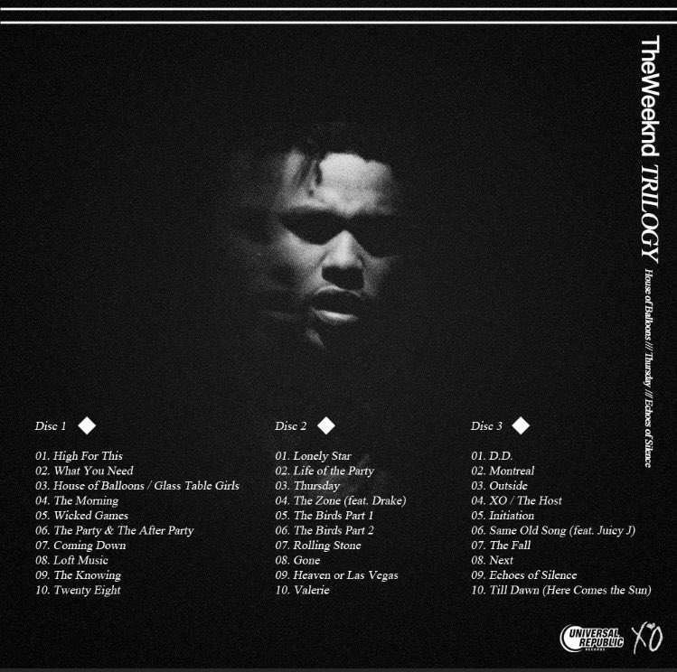 The Weeknd's compilation album 'Trilogy' dropped 9 years ago today. 'Trilogy' debuted at #4 on the Billboard 200 and was certified triple platinum by the RIAA in 2019.