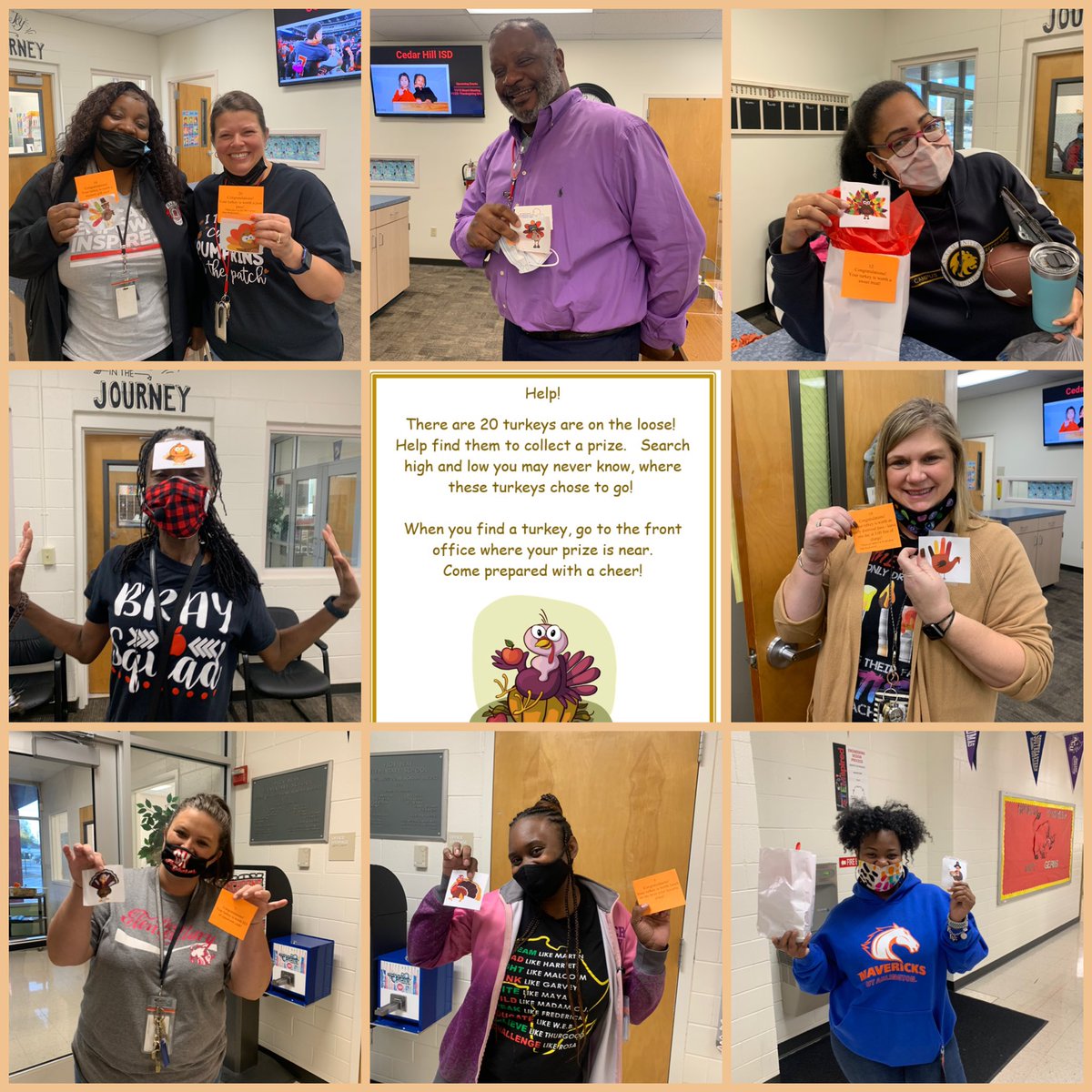 LREiServe's tweet photo. The Turkey Hunt was a blast! The turkeys were worth some cool prizes! #latearrival #earlydismissal #classcoverage #giftcard @brayelementary @ljvincen @cedarhillisd @MaryRobinson_07 https://t.co/0MlNSo2CIi