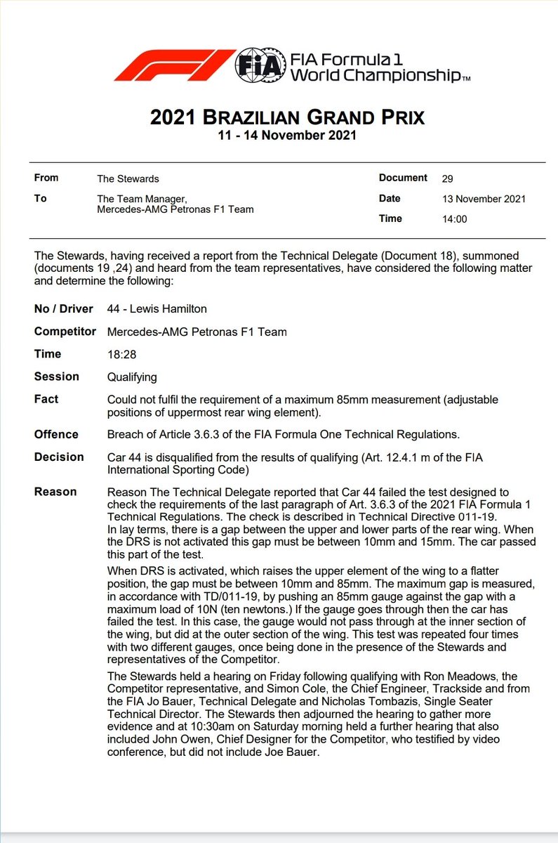 AlbertFabrega's tweet photo. Hamilton ha sido descalificado de la clasificación del viernes por irregularidades en el DRS de su Mercedes. Saldrá último en carrera Sprint

Hamilton has been desqualified from the Friday's qualifying due infringement of DRS regulations. He will start the last on today's race https://t.co/MFt20aX1my