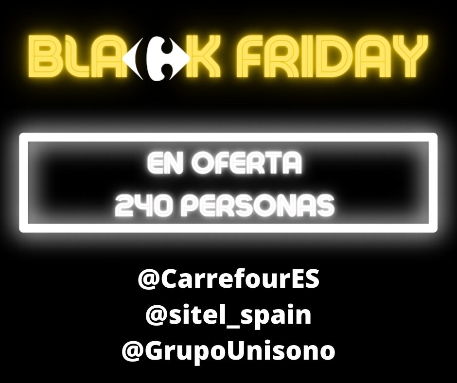 Rociomg8's tweet photo. @CarrefourES @sitel_spain y @GrupoUnisono usan las plantillas como pelotas arrojadizas. 
Y @CarrefourES, cliente y principal responsable, se lava las manos. 
Esta es la realidad del sector
240 personas 
SIN TRABAJO 
SIN INDEMNIZACIÓN 
SIN PARO 
#CarrefourEnNegro 
#ContactBlackReality https://t.co/PjlED4nXDn