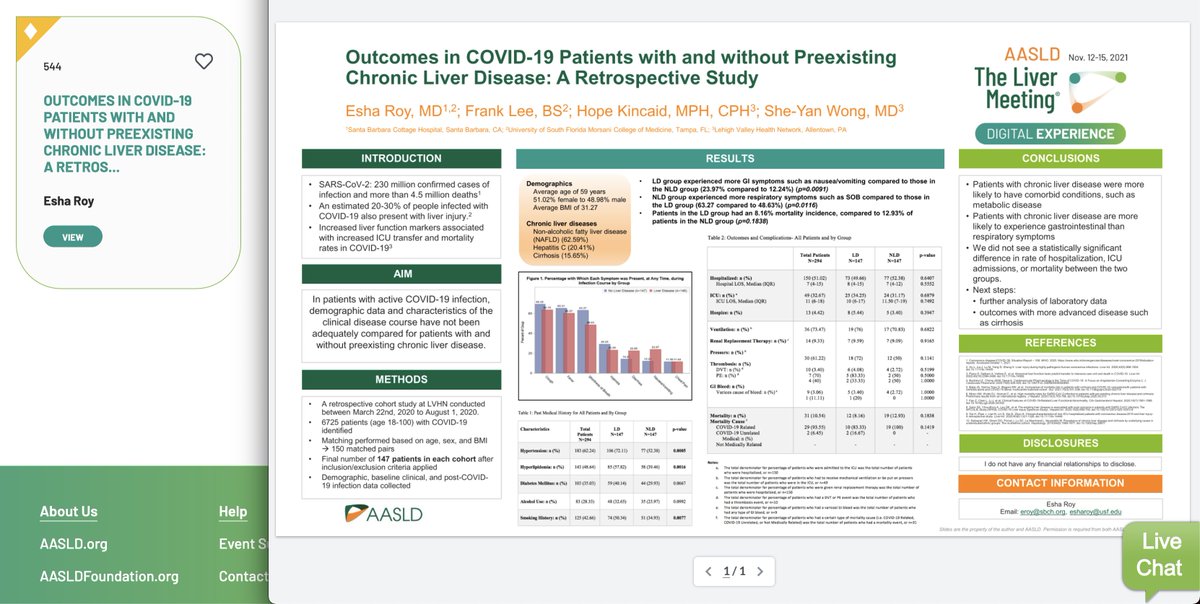 frankleemed's tweet photo. Congrats @esharoy821 !!! for your poster of distinction at @AASLDtweets #LiverMtg21 You deserve every bit of it, I am always learning from you. Also grateful to @LVHN for supporting @USFHealthMed student research #TLMdX #medtwitter #livertwitter https://t.co/PWr6Lf0G8Q
