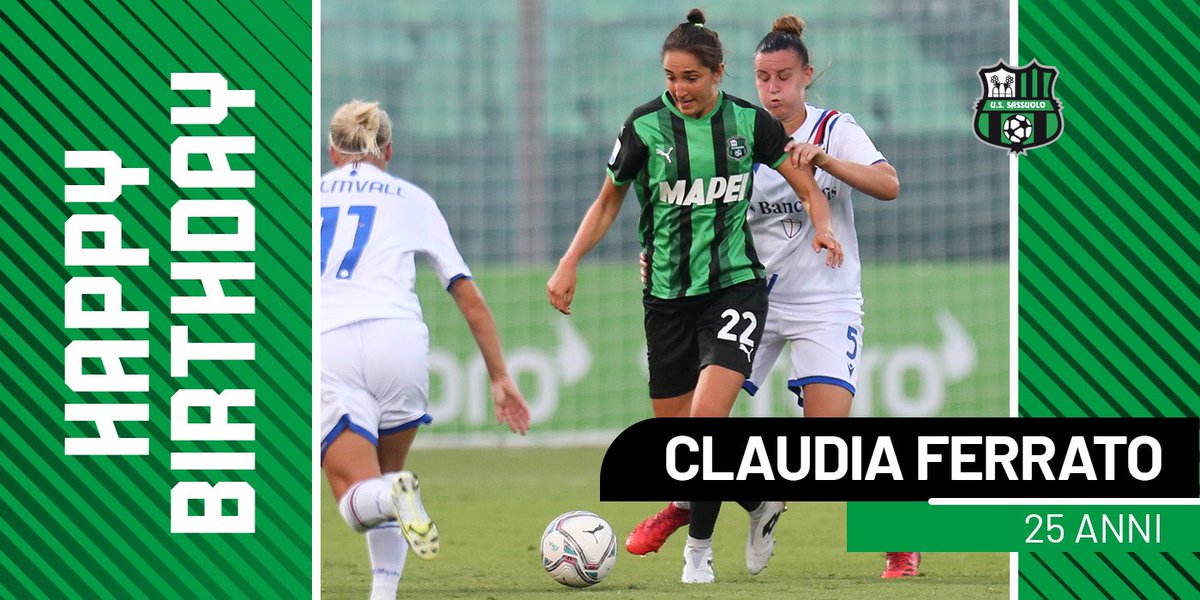 SassuoloUS's tweet photo. Tanti auguri all’attaccante neroverde Claudia #Ferrato che per il suo compleanno si è regalata la vittoria contro il Napoli 🤪🎉🎈🎁🎊
#Hbday #ForzaSasol 🖤💚 https://t.co/Ekfq3dsFey