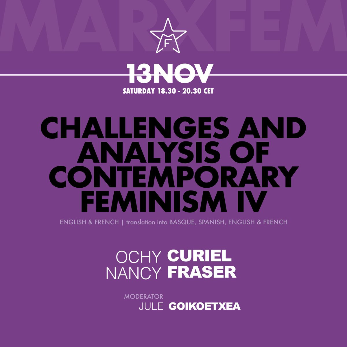marxfem2020's tweet photo. Now... last plenary! Challenges and analysis of contemporary Feminism IV

Orain... azken hitzaldia! Feminismo garaikidearen erronkak eta analisiak IV

Ahora... último plenario! Retos y análisis del Feminismo contemporáneo IV

#OchyCuriel #NancyFraser @JuleGoi #marxfem #marxfem21 https://t.co/0kBbEhz0Za