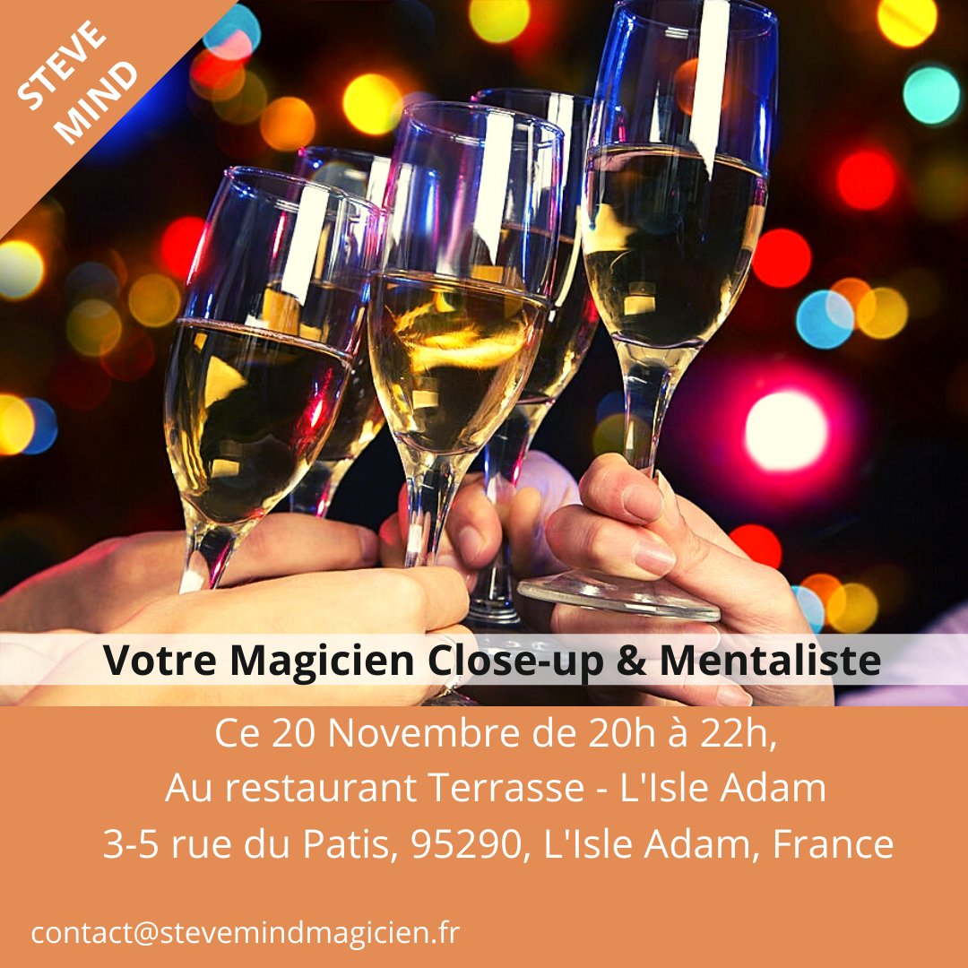 assistantweb's tweet photo. RENCONTREZ STEVE MIND MAGICIEN CLOSE-UP ET MENTALISTE A 20H A LA TERRASSE-L'ISLE-ADAM LE 20 NOVEMBRE 2021
https://t.co/UBCDMxCRA1
#magicien #magiciencloseup #magicienmentaliste #magiciencloseupmentaliste #magicienrestaurant #magierapproché #isleadam https://t.co/e5MyigkE2O