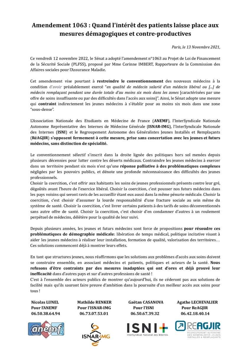 SRPIMG's tweet photo. Donc au lieu de saisir le problème des déserts médicaux en rendant attractif ces territoires dépouillés par l'État de leurs écoles ou gares, le @Senat choisit la #coercition en mettant la responsabilité sur les jeunes médecins déjà usés par leur cursus : le @SRPIMG dit NON! 🚫 https://t.co/ghax4akcA5