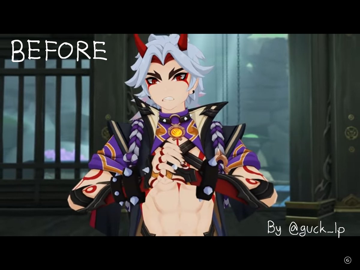 guck_lp's tweet photo. Itto should look like this! Mihoyo, please fix it in the future I'm begging you.
#Aratakiitto #genshinimpactfanart  #Albedo https://t.co/tOgL6QIKQG