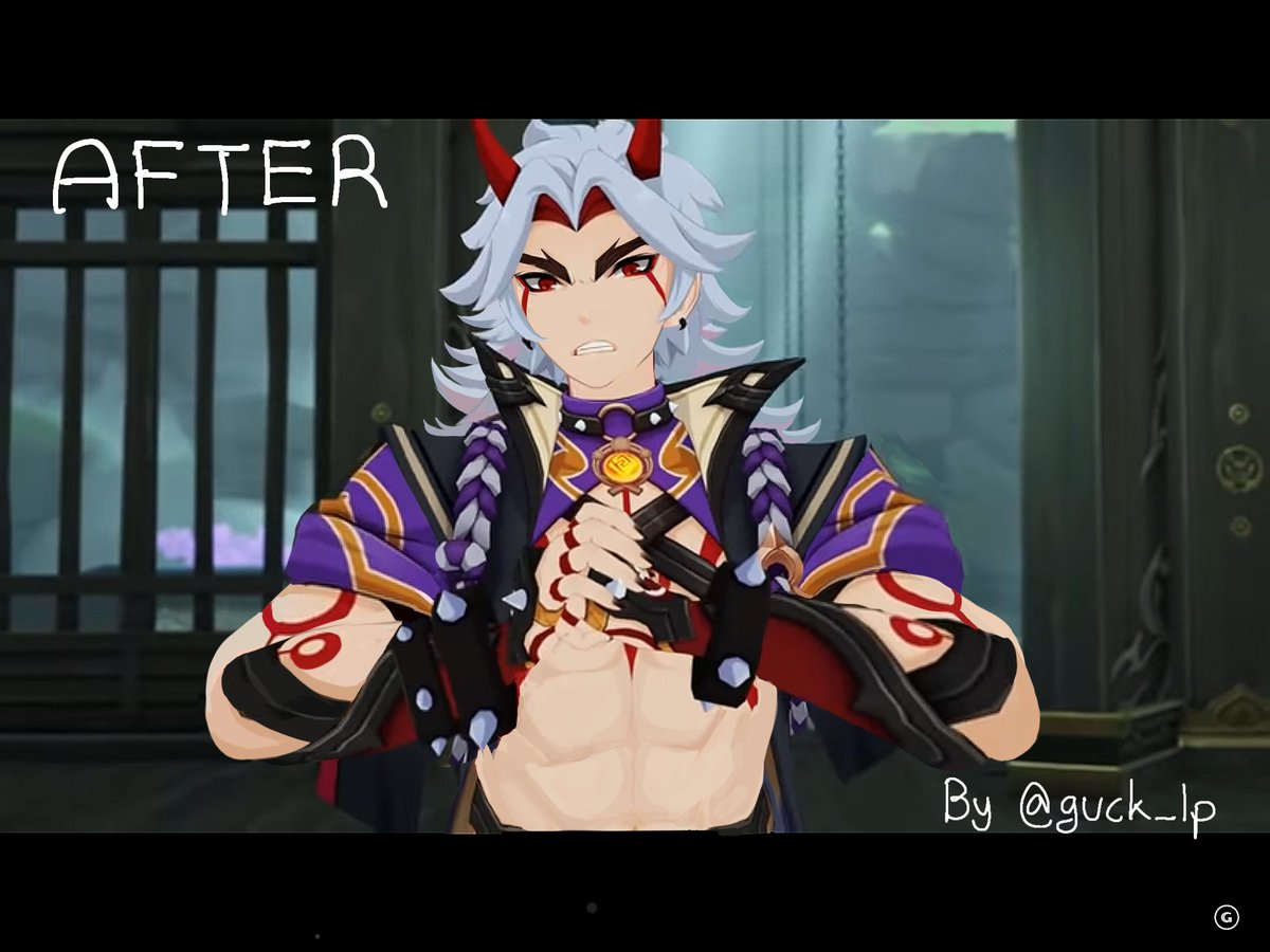 guck_lp's tweet photo. Itto should look like this! Mihoyo, please fix it in the future I'm begging you.
#Aratakiitto #genshinimpactfanart  #Albedo https://t.co/tOgL6QIKQG