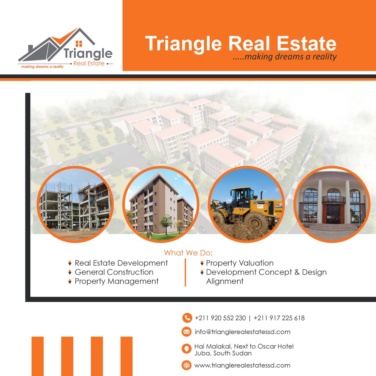 Goldenpagessd's tweet photo. #Triangle: a real state that makes your dream a reality.

For all the following services contact TRIANGLE: 

Real estate Development
General construction
Property Management 
Property Valuation.
Development Concept &amp; design.
Alignment. 

#SSOT #SouthSudan #Juba #goldenpages https://t.co/bss2FnTxHO