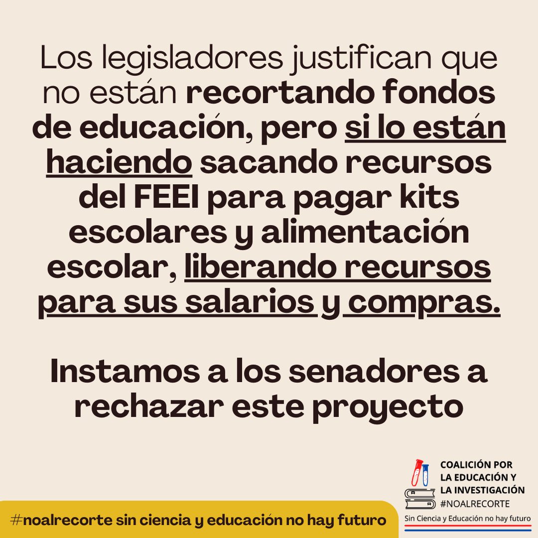 aso_becal's tweet photo. El FEEI fue creado para invertir en proyectos de educación y ciencia. Esta blindado por Ley. Sin embargo, en el PGN 2022, se planea utilizar los recursos para otros gastos
Instamos a la cámara de senadores a rechazar el proyecto.
#noalrecorte sin educación y ciencia no hay futuro https://t.co/yciwcYKDDI