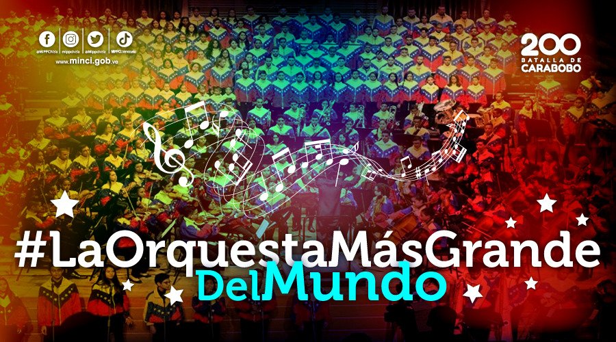 SomosUnem's tweet photo. Desde la UNEM felicitamos a los 12.097 músicos que participaron hoy en #LaOrquestaMasGrandeDelMundo para alcanzar el Récord Guinness
👏🏼🎶

¡Viva Venezuela!🇻🇪
¡Viva nuestros muchachos!
¡Viva el Maestro Abreu!
@mppeduniv @TibisayLucena8 https://t.co/rKwm1yWDkQ