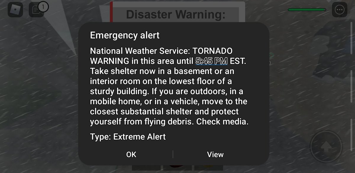 AppleSlurp's tweet photo. Just got a Tornado warning as a disaster started in natural disaster survival on roblox https://t.co/YmvvF8uwXV