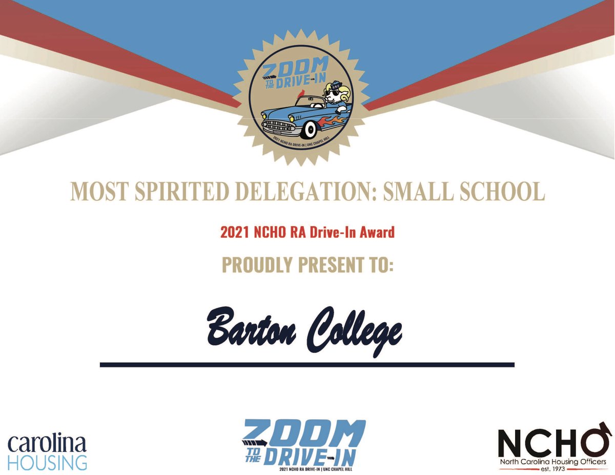 Congratulations to Barton College for winning the Most Spirited Delegation: Small School Award!

#NCHO2021 #Zoom2UNC