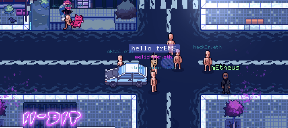 We integrated <a href="/ensdomains/">ens.eth</a> into our game. Connect your wallet, equip your NFT pixel avatar and use your ENS name.