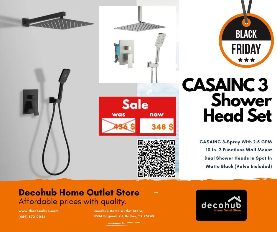 DecohubHome's tweet photo. !! Black Friday Discount !!
CASAINC 3 Shower Head Set
3-Spray with 2.5 GPM 12 in. 2 Functions Ceiling Mount Dual Shower Heads in Spot in Matte Black (Valve Included)
black Friday discount only 348$
for more information and online shopping https://t.co/TK9Apw1btd
#OUvsBAY https://t.co/OfqOEAiBiS