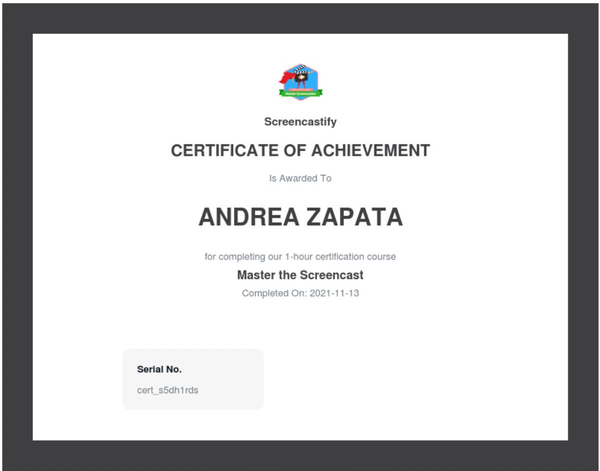 azapata8th's tweet photo. Thank you to the Apple Academy🍎 for letting us take this first step 👩🏻‍💻.....learning the basics of screencastify. Proud to have earned my Certificate for: Master the Screencast.🥳 
@CGarza0930 @AnaMPerez1 @eduGOOGdroid #LJTECHi3 via @Screencastify https://t.co/3teG4lsg53
