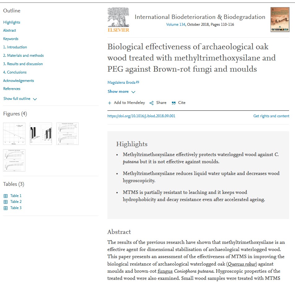 Magdalena_Broda's tweet photo. "Biological effectiveness of #archaeological #oak #wood treated with #methyltrimethoxysilane and #PEG against #Brownrot #fungi and #moulds" - https://t.co/JeKpePgHoP
#waterloggedwood #woodprotection #woodpreservation #woodpreservatives #wooden #woodconservation https://t.co/fsLGCFv2Qq