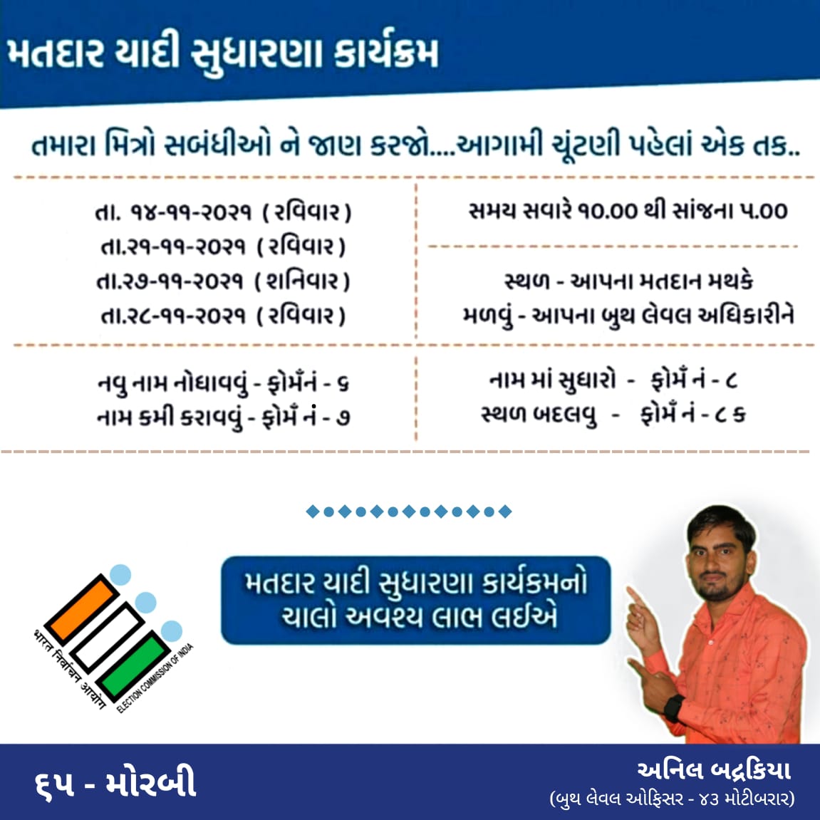 ERO114Sojitr's tweet photo. SSR-2022, for electoral roll ,Special Campaign day starts tomorrow..
 BLOs are ready for their duty.. 
Are you ready ...?
@CollectorMorbi @CEOGujarat @ECISVEEP @DyMorbi https://t.co/tBjz7EhtWl
