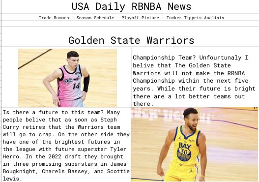 USA daily RBNBA news - If you’d like to Get your team in the post DM this account.