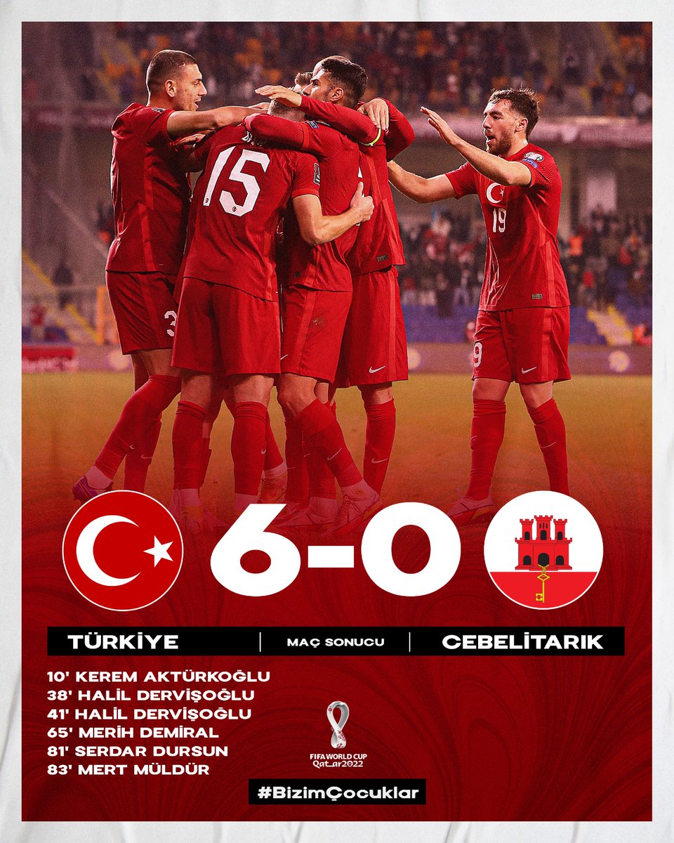 ⏱️ 90’

MAÇ SONUCU | Türkiye 6-0 Cebelitarık

#TURGIB #WCQ⚡#BizimÇocuklar 🇹🇷 

🇹🇷 | 🇬🇮