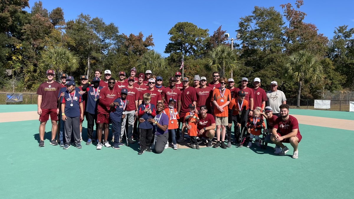 CofCBaseball's tweet photo. Remembering what’s really important. The guys had a blast spending time with the Charleston Miracle League today! 

#comeCus 🌴⚾️ https://t.co/TVJg2n7BID