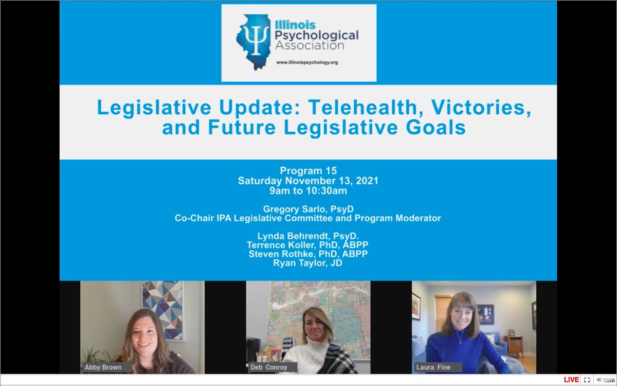 ILPsychological's tweet image. IPA President, Dr. Abby Brown, presenting the 2021 Legislator of the Year award to @SenatorFine and @StateRepDeb46 as part of the 2021 IPA Convention! #psychology