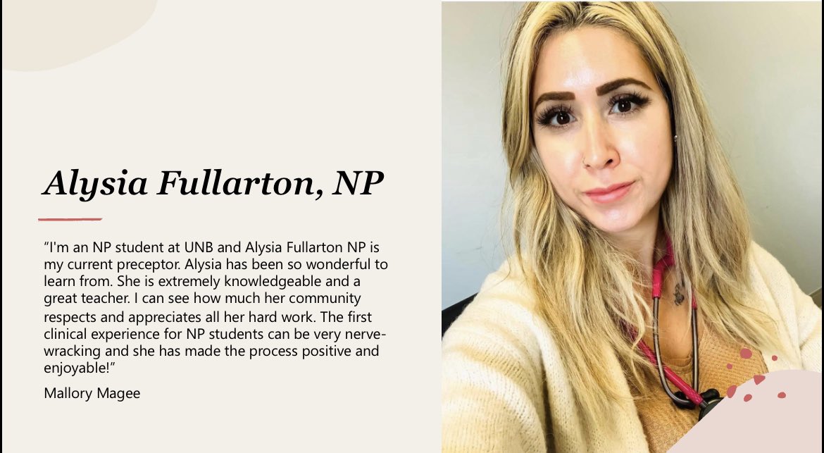 NPNBpublic's tweet photo. As #NPWeek2021 comes to an end, we share  testimonials from patients, colleagues, and students of NB Nurse Practitioners... here is another we received! 

Thank you Alysia Fullarton, NP for your contribution to the NP profession! 👏🏻 👏🏻 👏🏻 #Primarycareprovider #Primarycare #access https://t.co/ezYGuhIx8C