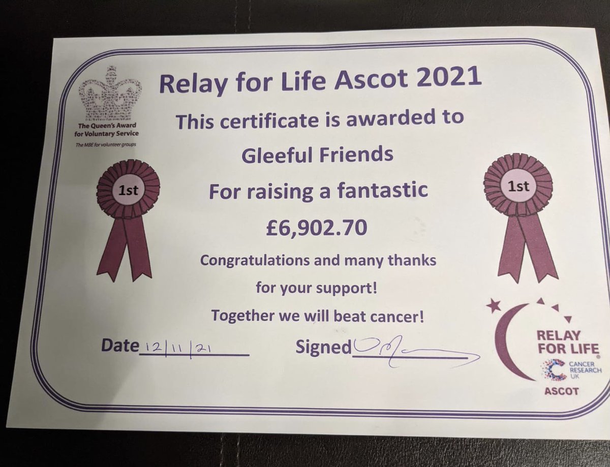 gleeclubuk's tweet photo. Wow wow wow!!! Gleeful Friends raised a staggering £6903 for @CR_UK at the @Relay4lifeascot A huge thank you to all our amazing choir family, friends and colleagues who made this happen ❤️ #ascotrelayforlife #letsbeatcancer #fundraising #sameagainnextyear #choir #singing https://t.co/RozY1x8FLv