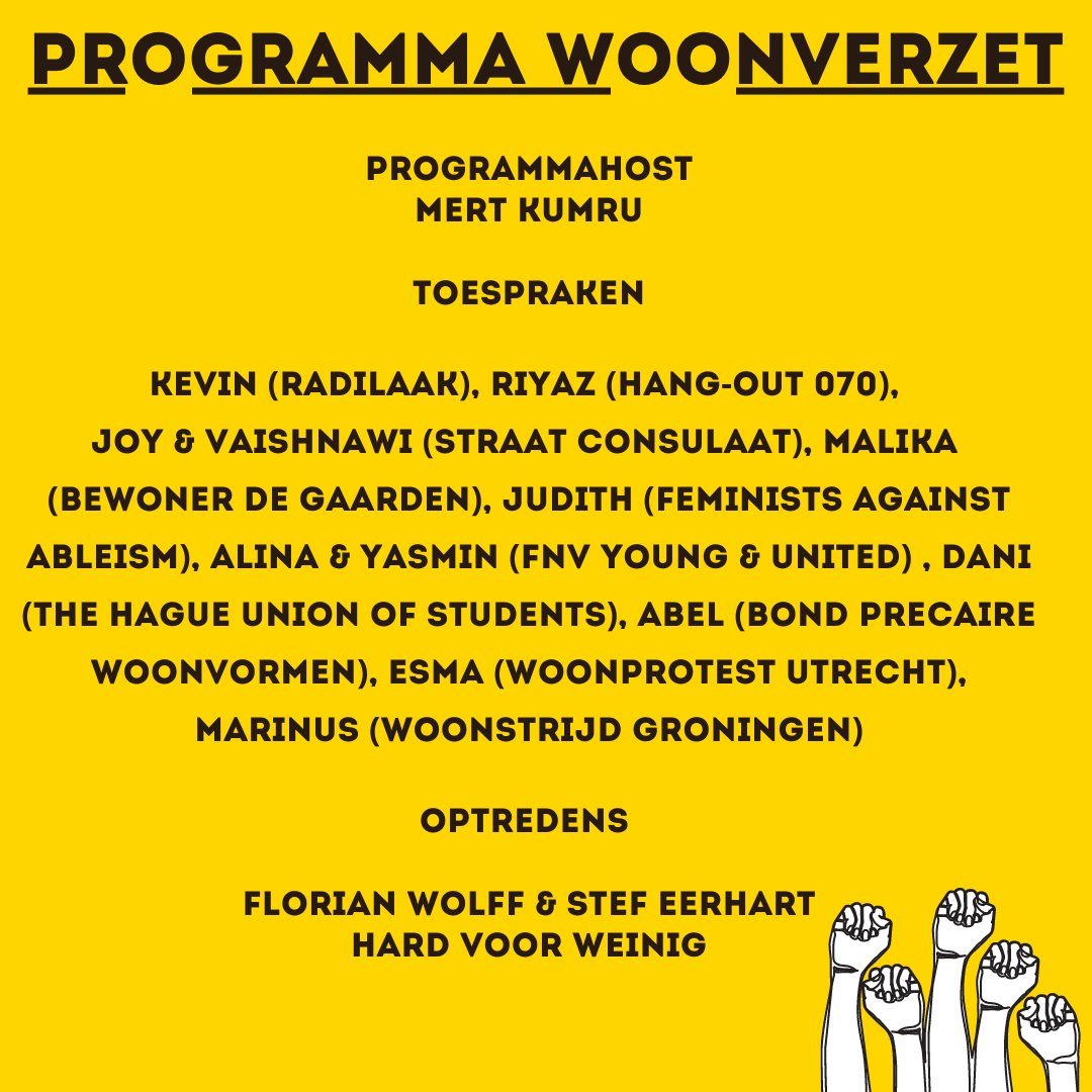 woonverzet's tweet photo. Het programma voor morgen! 

Zien we jullie om 14 uur op de #koekamp? 

#woonverzet @WOONPROTEST @woonopstand @woonstrijd @woonprotest024 @woproutrecht @woonopstand070 @woonrevolte https://t.co/9ncCHakVdX