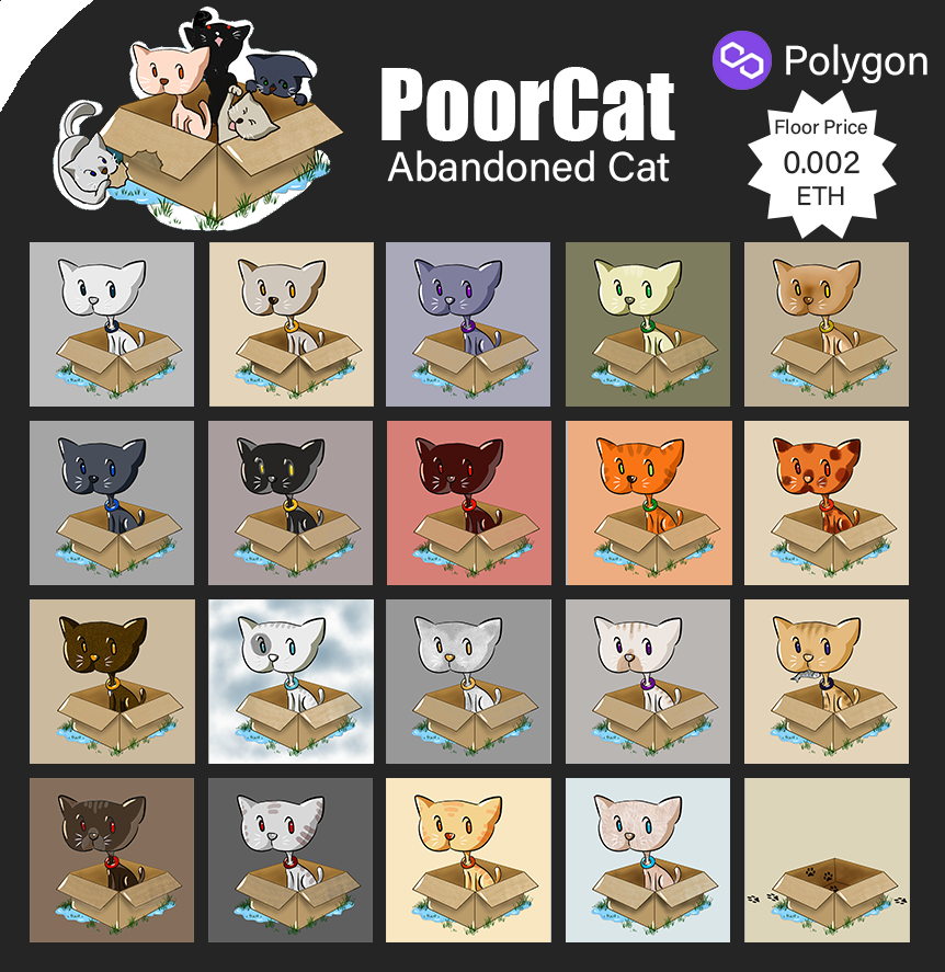 taaanaaay's tweet photo. "PoorCat" on #Polygon
Collection of abandoned cat 
Finally drop all 21 Pieces
https://t.co/HlIwjamH4N

#NFTs  #nftcollector #NFTdrop #NFTTHAILAND  #NFTCommunity #NFTJapan #nftart #NFTthai #opensea #openseanfts #NFTcollection   #NFTpolygon #Polygon  #NFTThaicommunity https://t.co/CG9BvJmwIR