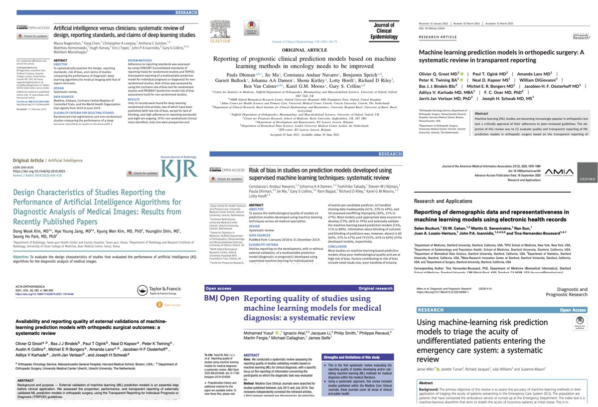 GSCollins's tweet photo. Seeing more reviews 👇looking at reporting (and consequences of poor reporting on risk of bias) of #machinelearning and #AI clinical prediction models.
--> guidance for reporting in preparation (TRIPOD-AI) (https://t.co/kfkREtPqmp)
#statstwitter #ML4HC @TRIPODStatement https://t.co/KVb5qlnP6l