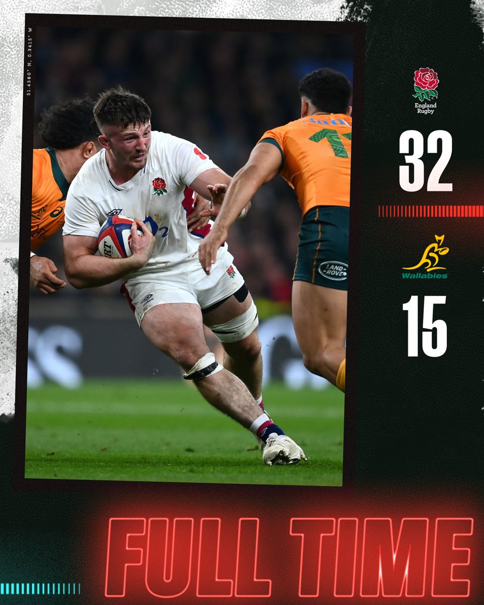 Full time at Twickenham and England have beaten Australia to make it two from two in the @autumnnations 🌹 #ENGvAUS