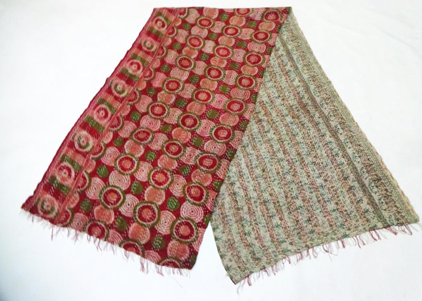 Silk Kantha Scarf Vintage Head Wrap Stole Dupatta Hand Quilted Women Shawl KH58