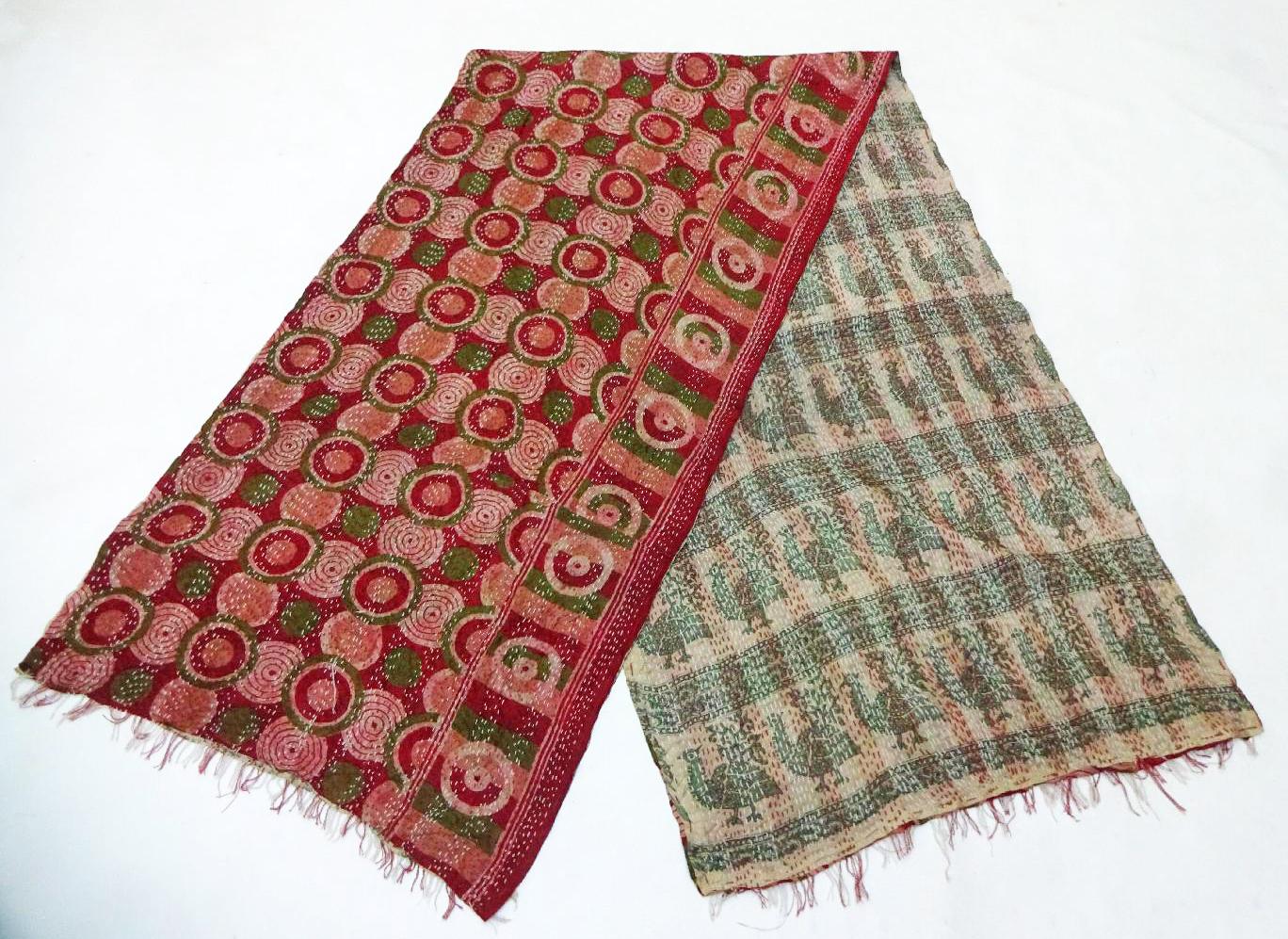 Silk Kantha Scarf Vintage Head Wrap Stole Dupatta Hand Quilted Women Shawl KH58