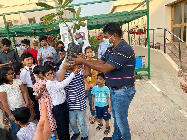 ICBF_Qatar's tweet photo. Mr. Irfan Ansari, Head of Youth Activities &amp; Repatriation, ICBF inaugurated the event along with Rajagiri Principal by handing over tree saplings to students. 

#icbfqatar #teamicbf #icbf #icbfreachout #finq https://t.co/sMo56sqGmv